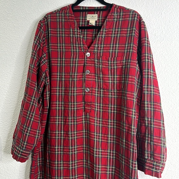 LL bean red green blue plaid midi nightgown size M half button granny fannnel - Picture 3 of 10
